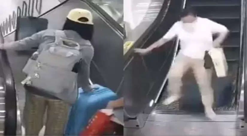 Accident: शख्स ने समय बचाने के चक्कर में एस्केलेटर के ऊपर से छोड़ दिया बैग, नीचे मौजूद महिला के साथ हो गया बड़ा हादसा, देखे VIDEO